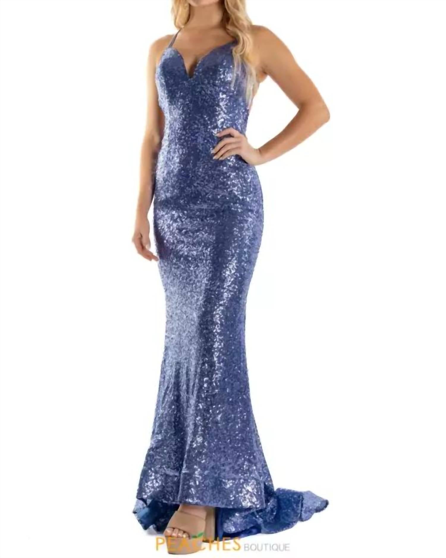 Sherri Hill Strappy Back Sequin V-neck Dress in periwinkle - women's dress