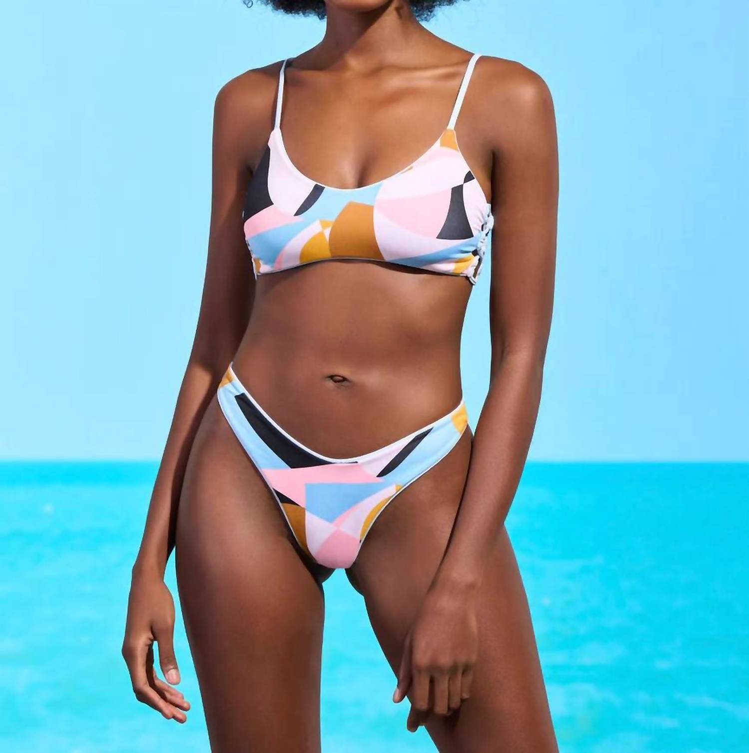 MAAJI Glitter Sporty Bralette Bikini Top in stone blue 1 - women's swimwear - detail view