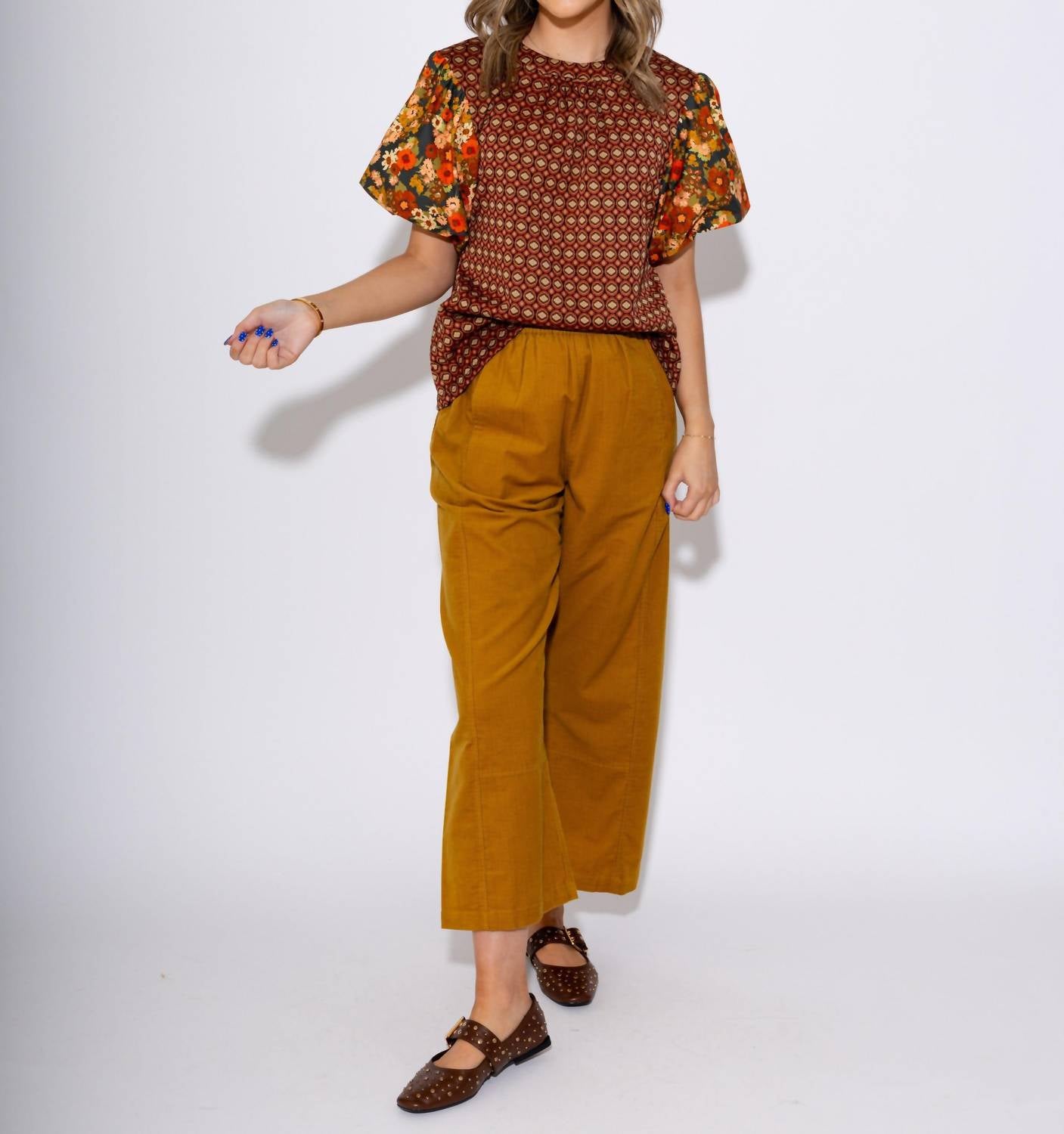 Ivy Jane Floral Flair Puff Sleeve Top in brown - women's blouse - view 4