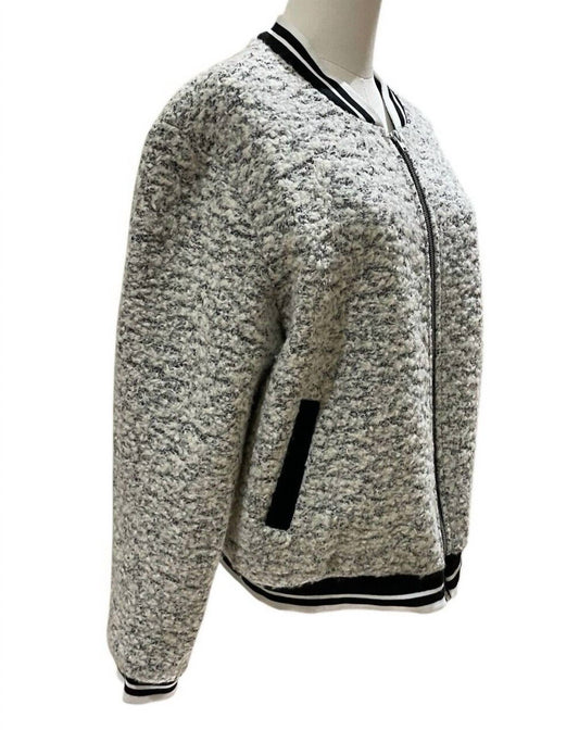 Glamorous - Women's Cashmere Blend Boucle Winter Varsity Style Bomber Jacket