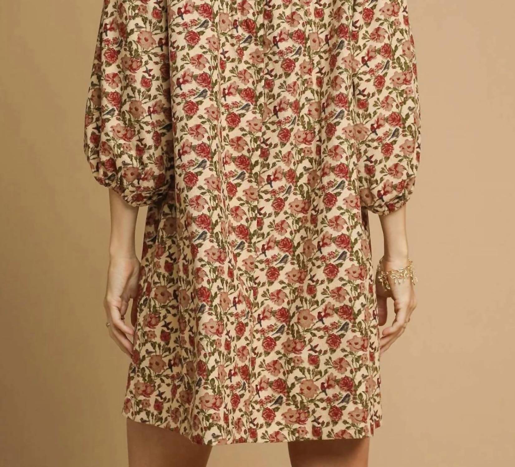 Style Usa - Floral Tie Neck Mini Dress