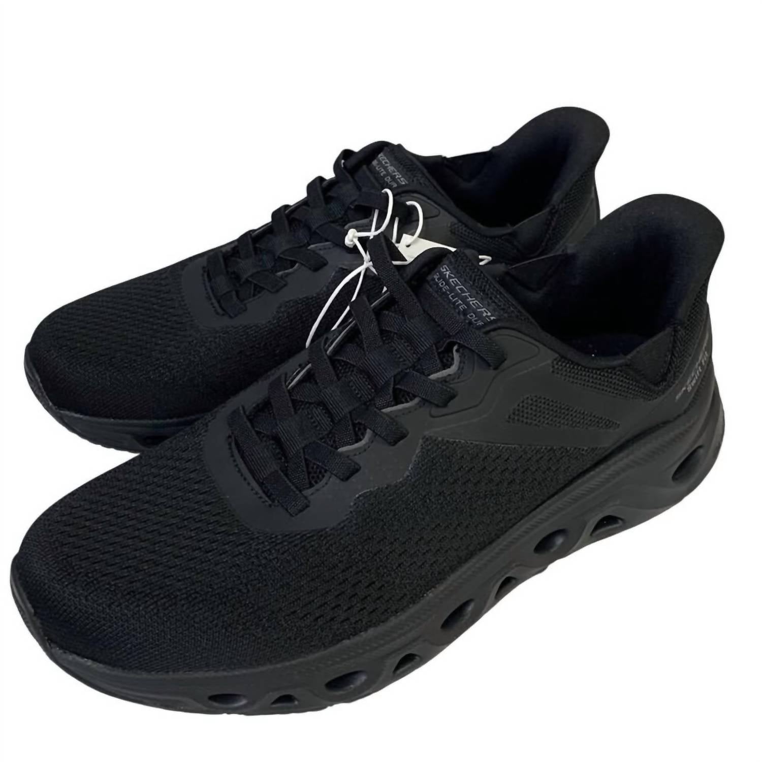 Skechers Men's Mesh Hands Free Swift Fit Athletic Shoes in black - men's shoe - detail view