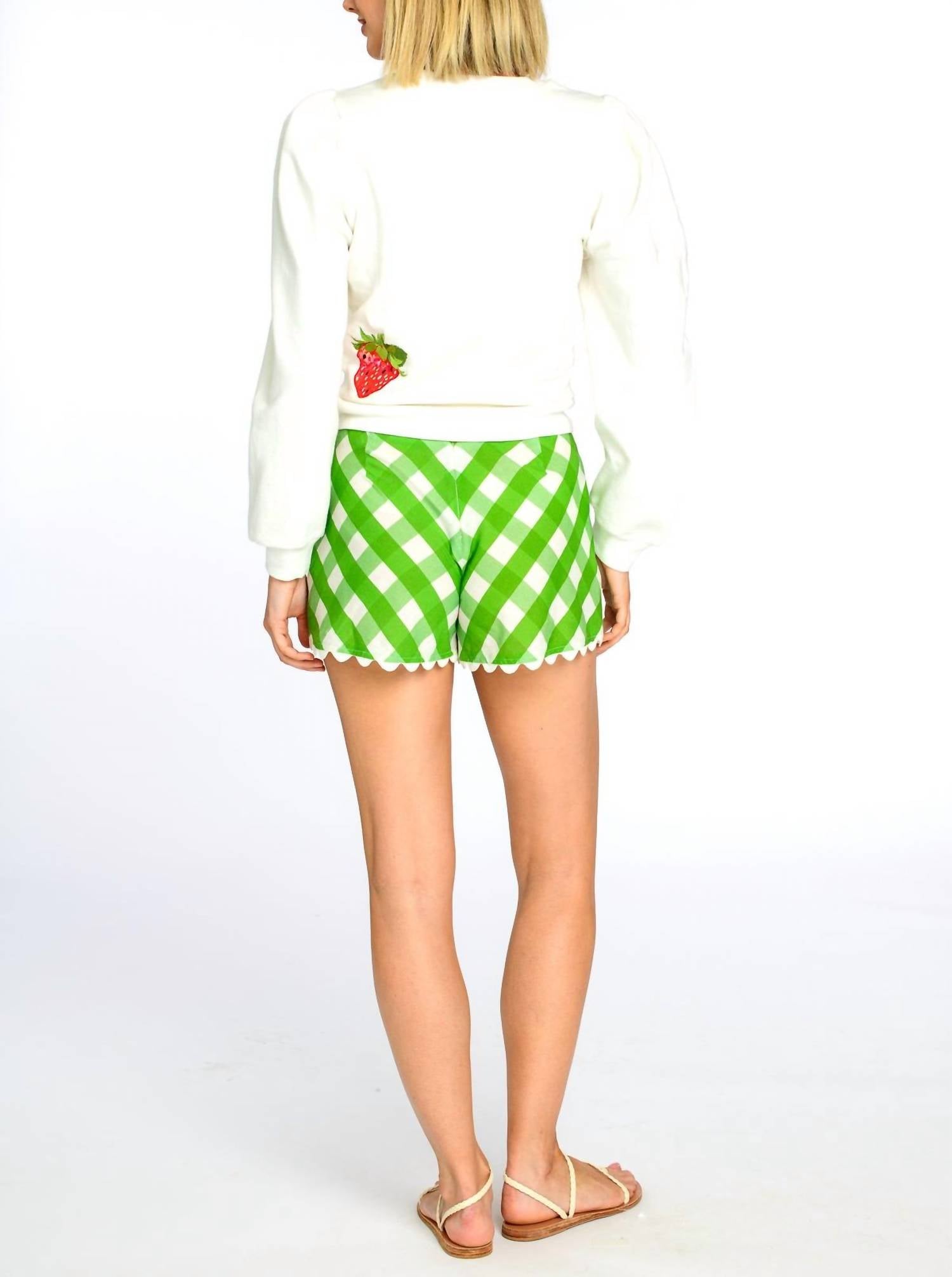 Elizabeth James The Label Jasmine Long Sleeves Top in white red green - women's top - detail view