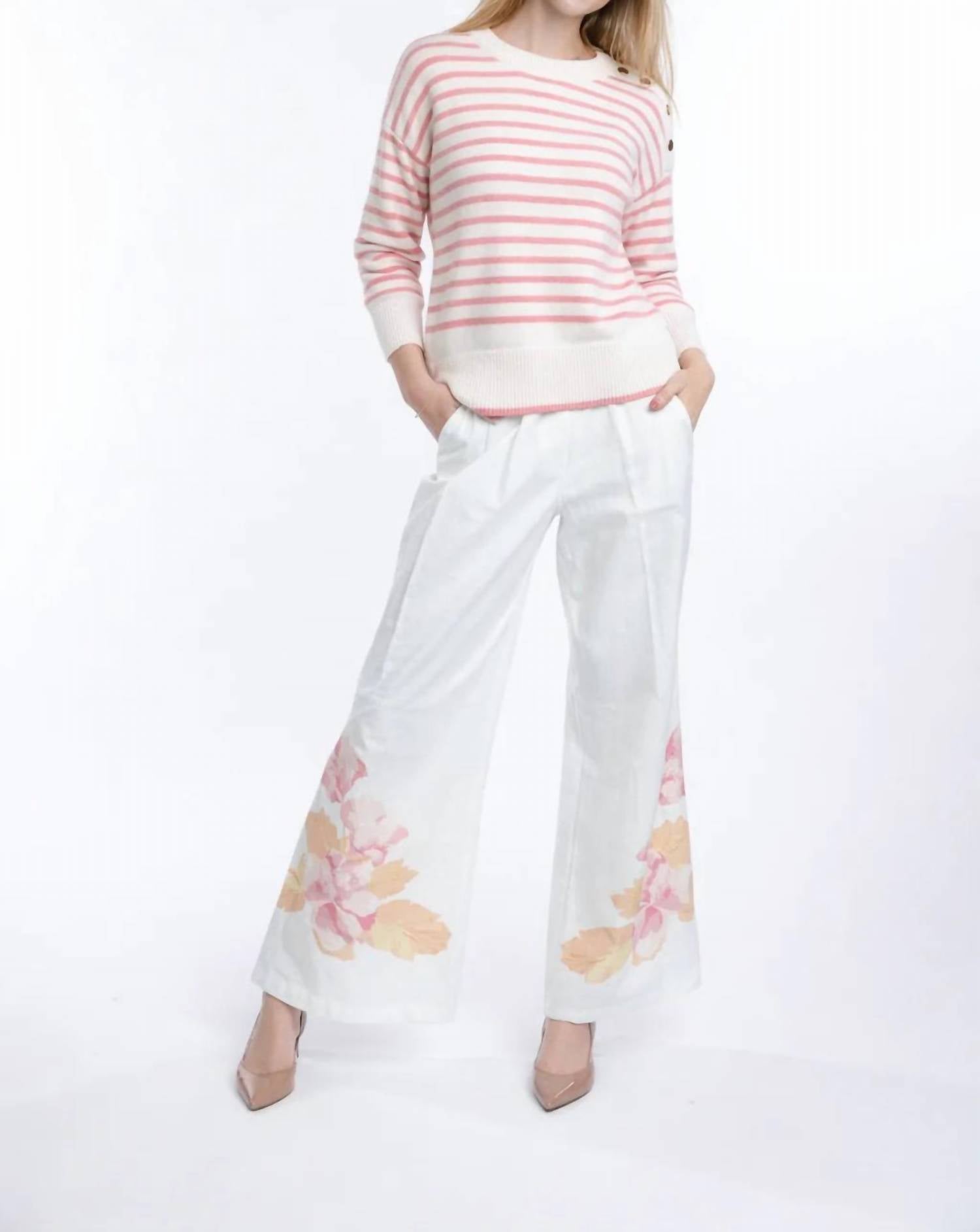 The Burgess Collection Hepburn Pleated Linen Pants in white petal - women's pants