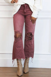 Vervet By Flying Monkey - Leslie Distressed High Waisted Crop Flare Jeans
