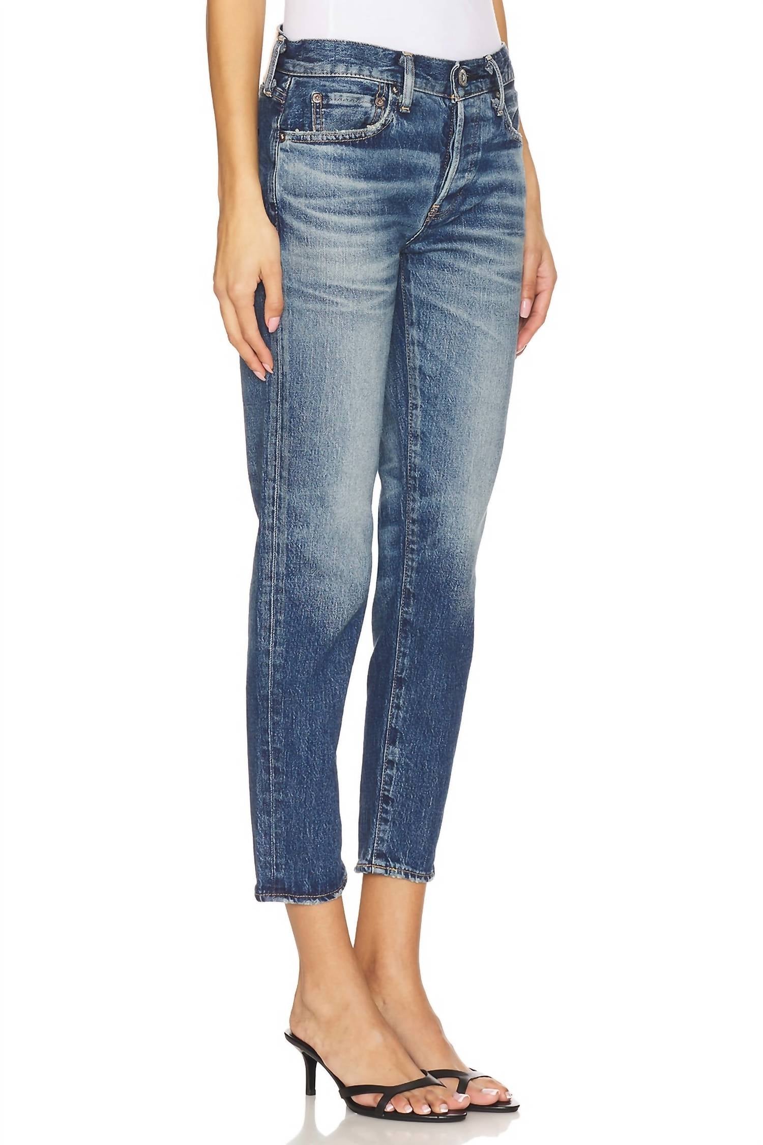 Moussy Sycamore Tapered Jean in blue - women's jeans - detail view