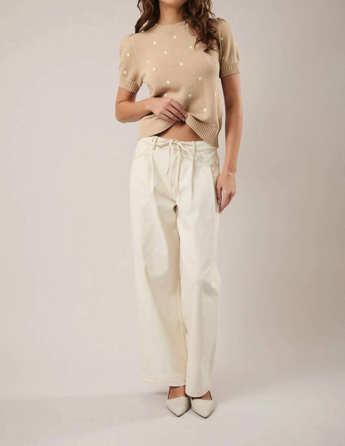 Sunday Edition - Drawstring Waist Pleated Twill Wide Leg Pants