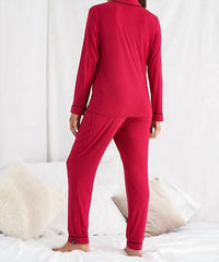Pretty You London Scarlet Bamboo Pajama Set in red - women's intimate - detail view