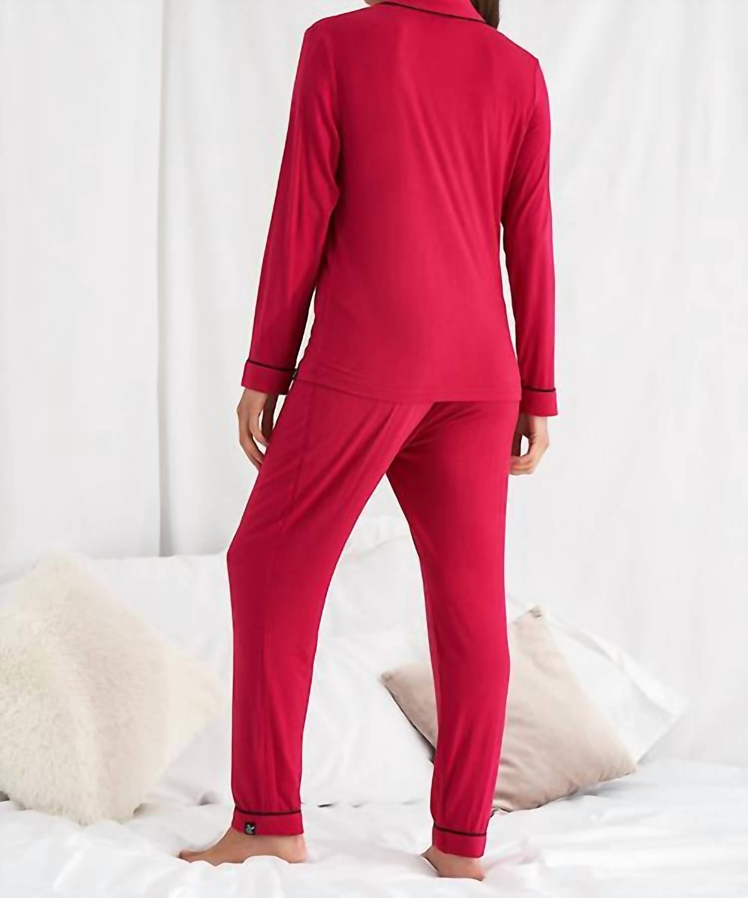 Pretty You London Scarlet Bamboo Pajama Set in red - women's intimate - detail view