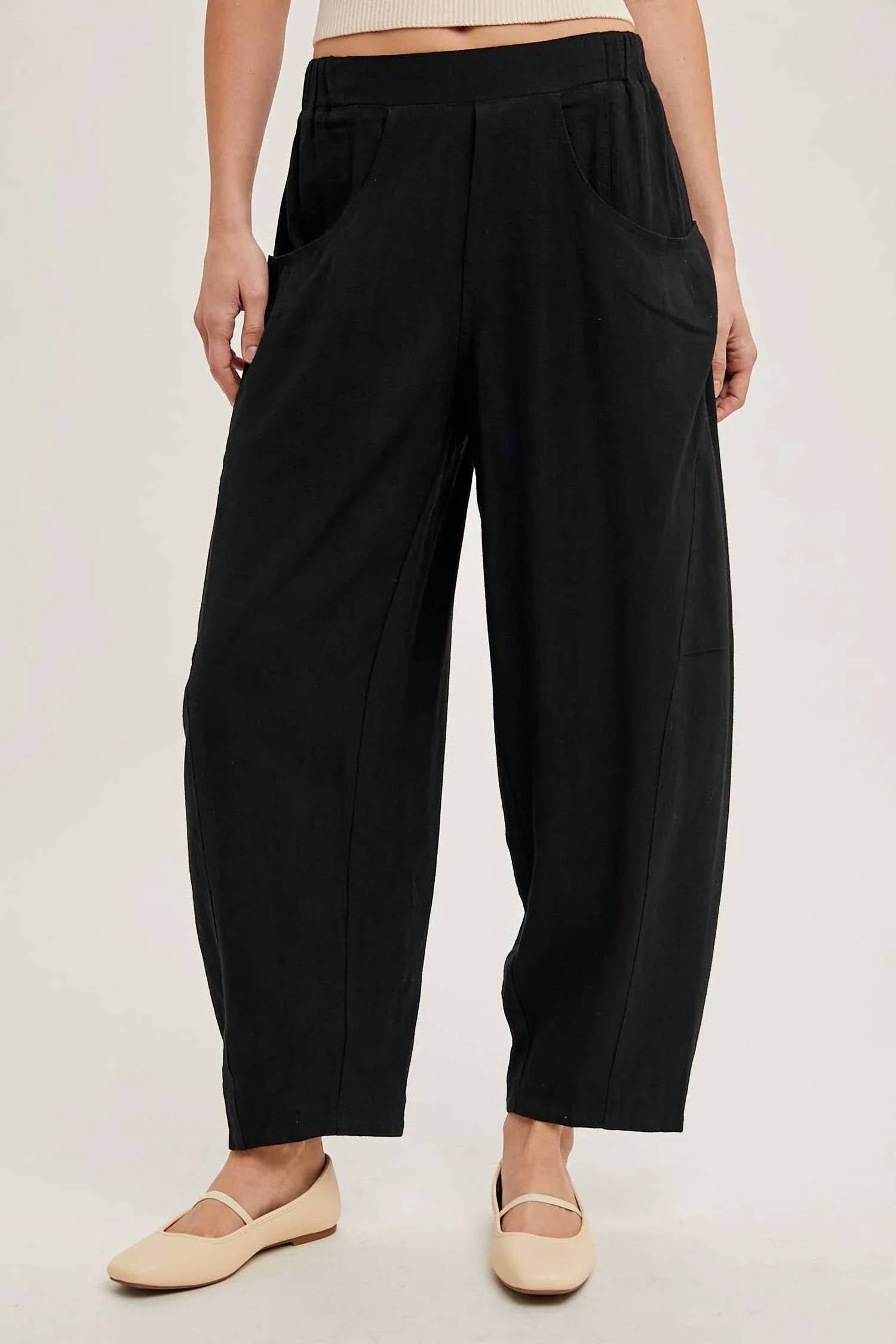 Bluivy - Relaxed Barrel Pants With Pockets