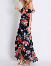 Davi & Dani - Floral Print Ruffle Cold Shoulder Tulip Dress