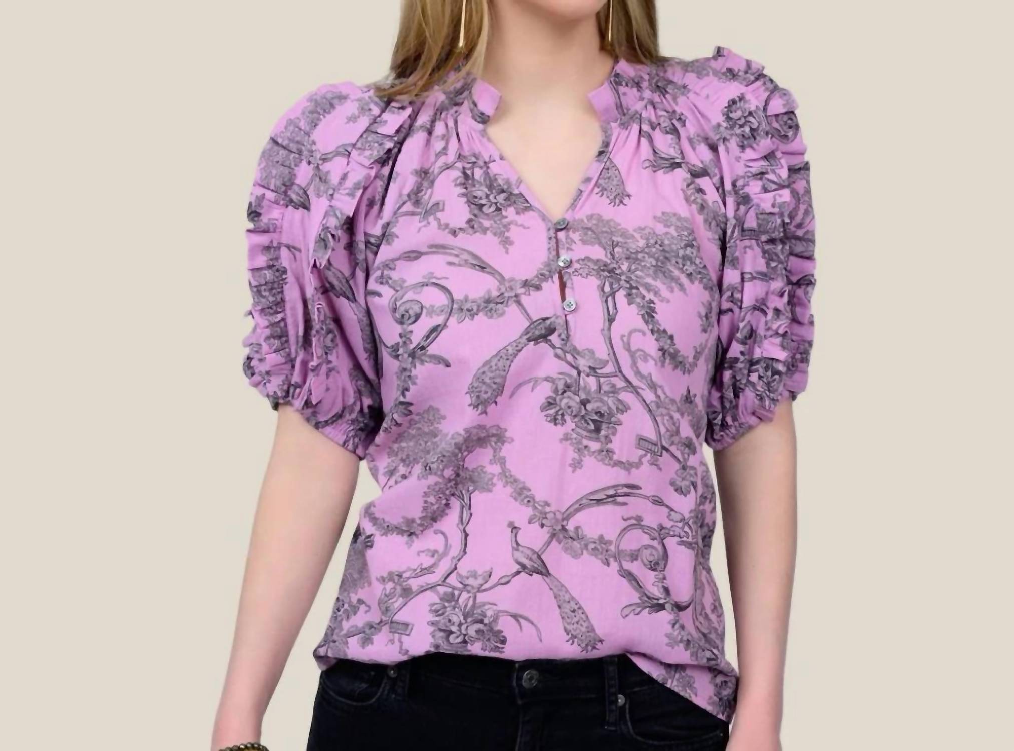 Ivy Jane - Oriana Toile Ruffle Sleeve Top