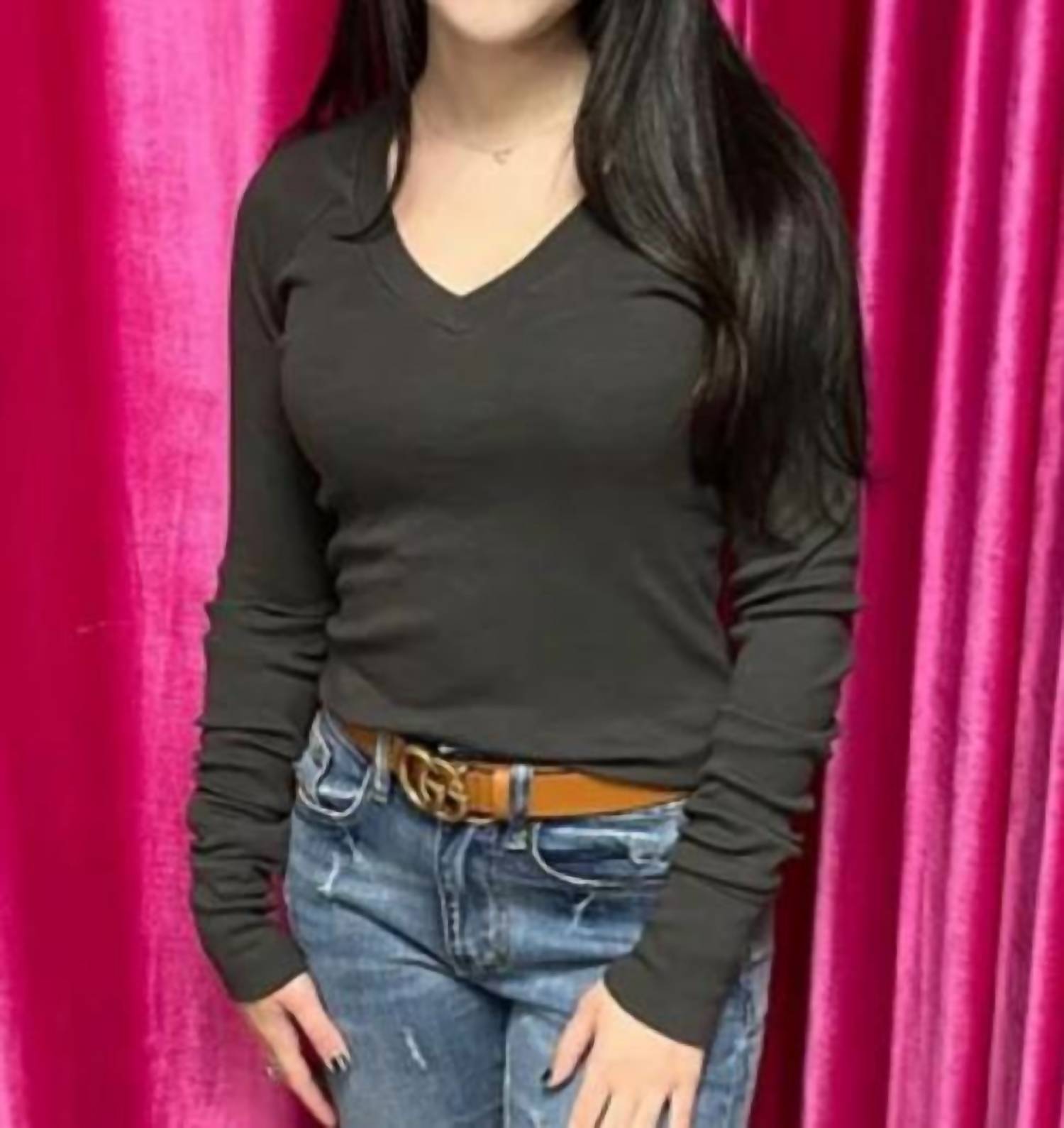 Crown Jewel - Long Sleeve Raglan V Neck Top