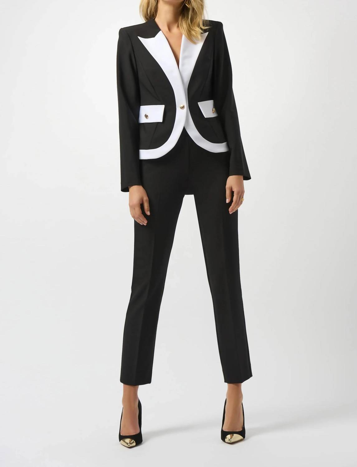 Joseph Ribkoff - Contrast Trim V-neck Blazer Jacket