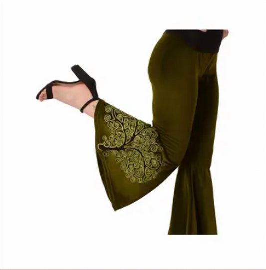 Gypsy Rose - Velvet Tree Embroidered Bell Boom Pants