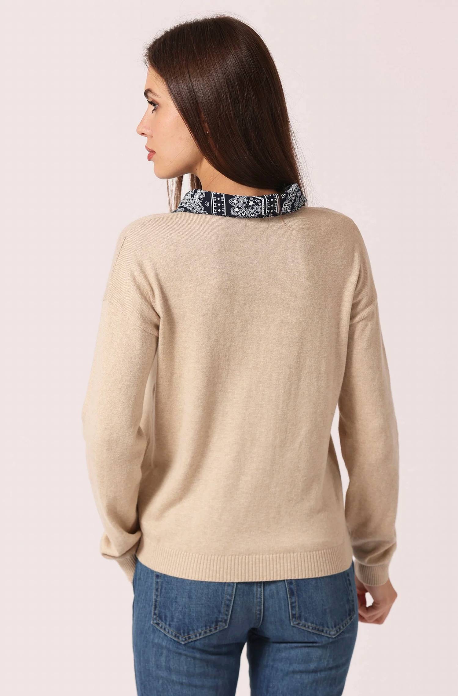 Minnie Rose - Woven Bandana Collar Pullover