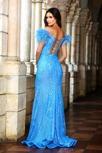 Ava Presley - Sequin Gown With Feather Details