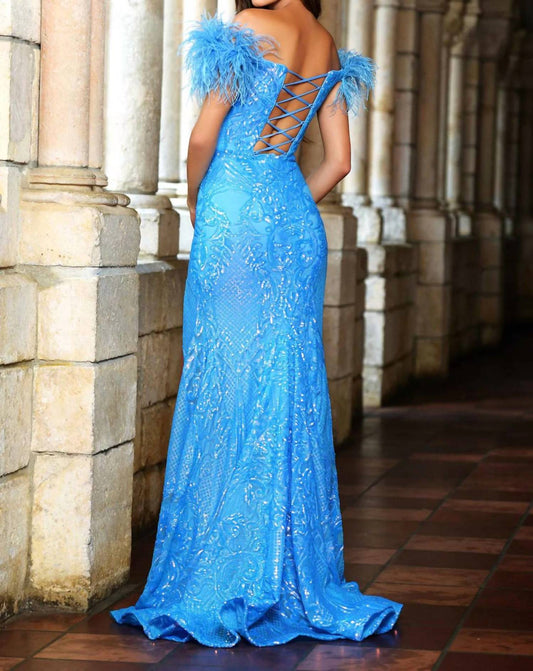 Ava Presley - Sequin Gown With Feather Details