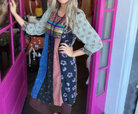 Young Threads - Embroidered Patchwork Mini Dress With Pockets