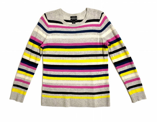 Halogen - Halogen Cashmere Sweater Crew Neck Striped Grey Lightweight Pullove