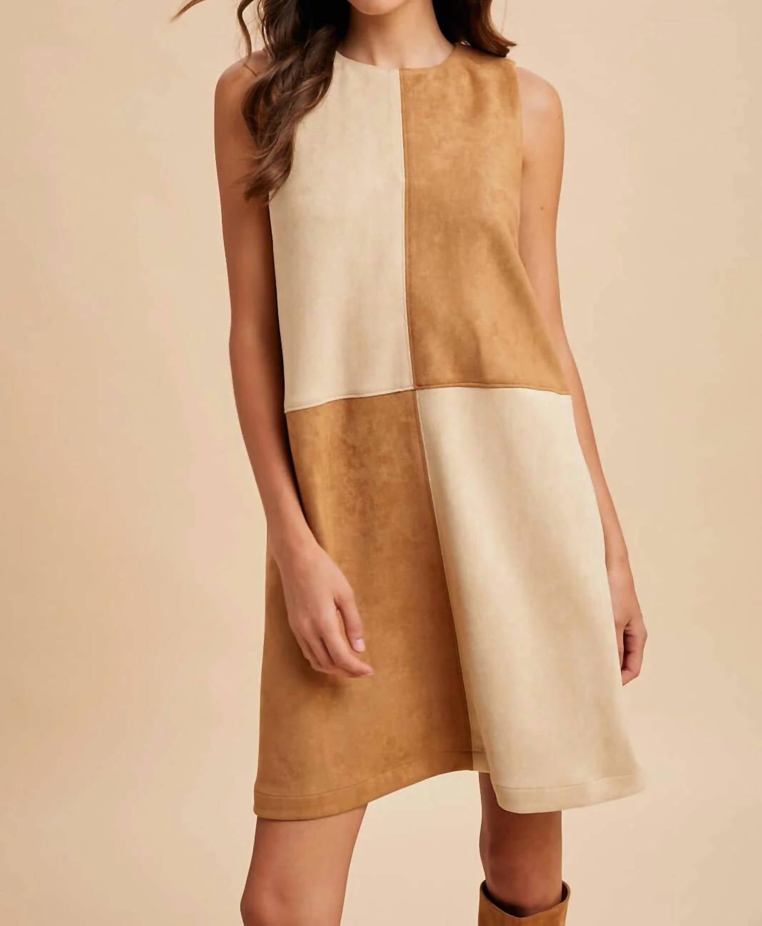 Anniewear - Alicia Color Block Suede Mini Dress