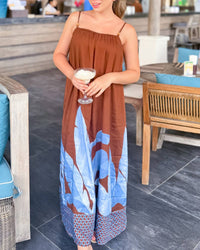lalavon Strappy Leaf Print Maxi Dress in dark brown blue - women's dress - view 5