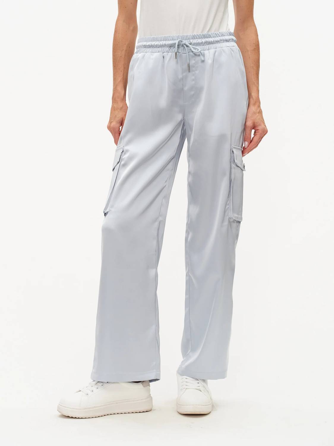 SIX/FIFTY Elsa Satin Cargo Pants in frosted blue - women's pants