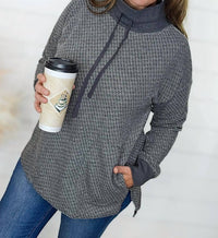 Doe And Rae - Two Tone Funnel Neck Pullover Top