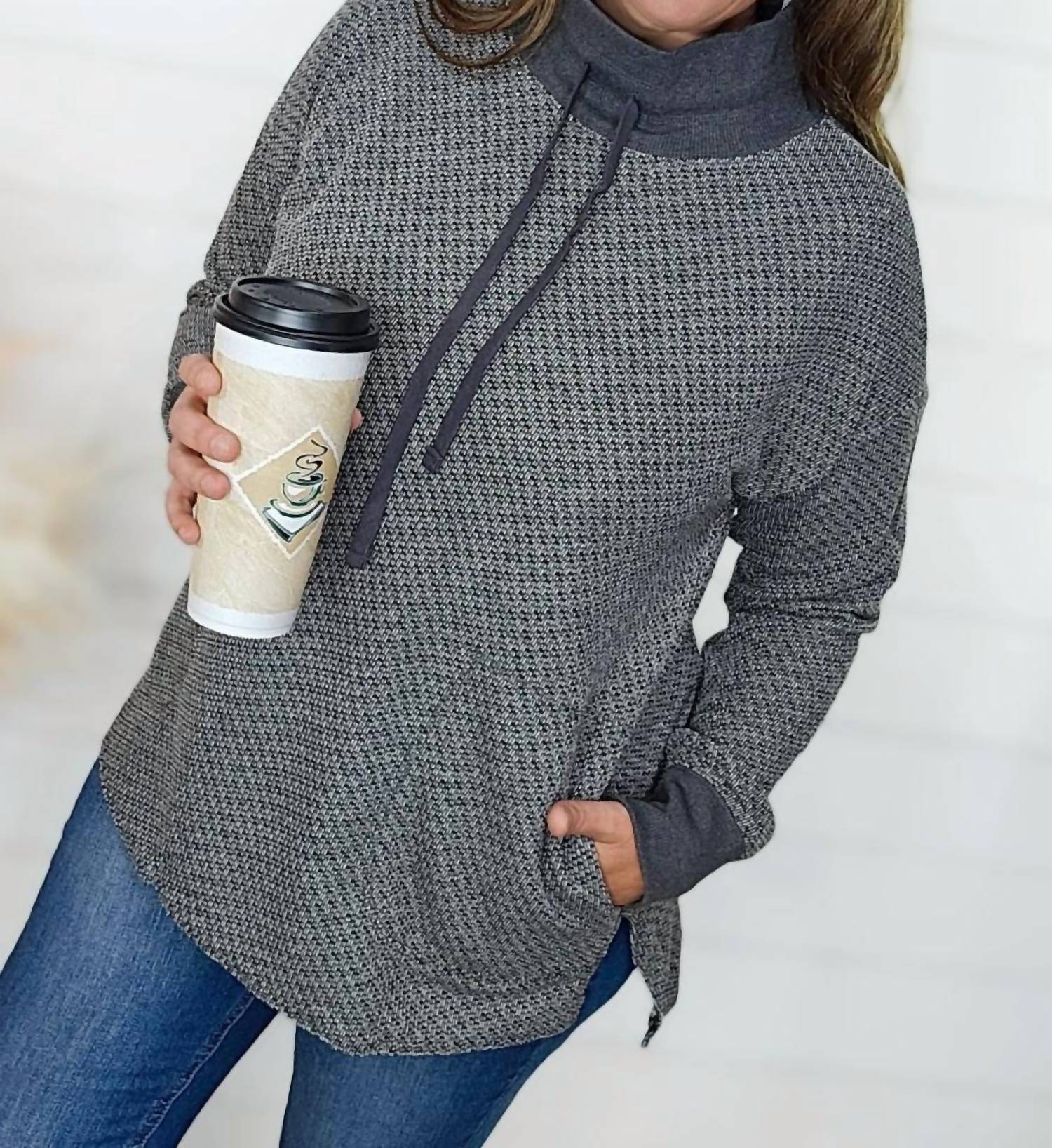 Doe And Rae - Two Tone Funnel Neck Pullover Top