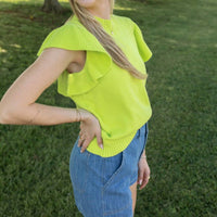 Jodifl Glow Get 'em Ruffle Knit Top in lime - women's blouse - view 4