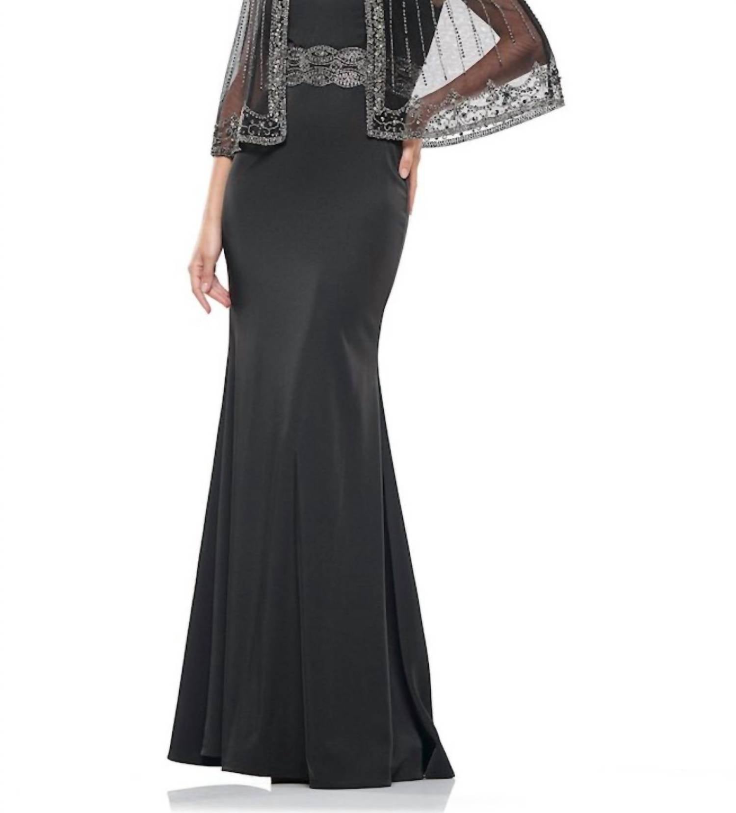 Colors Dress - Beaded Mesh Capelet Evening Gown