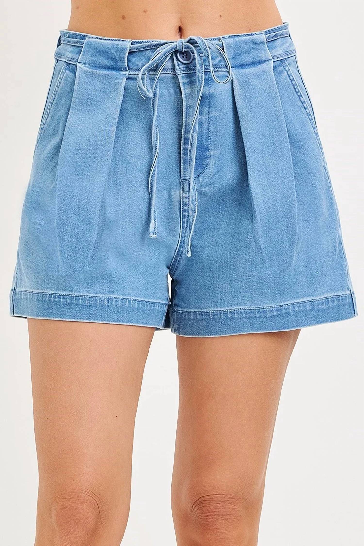 Risen - Sweet Magnolia Pleated Drawstring Denim Shorts