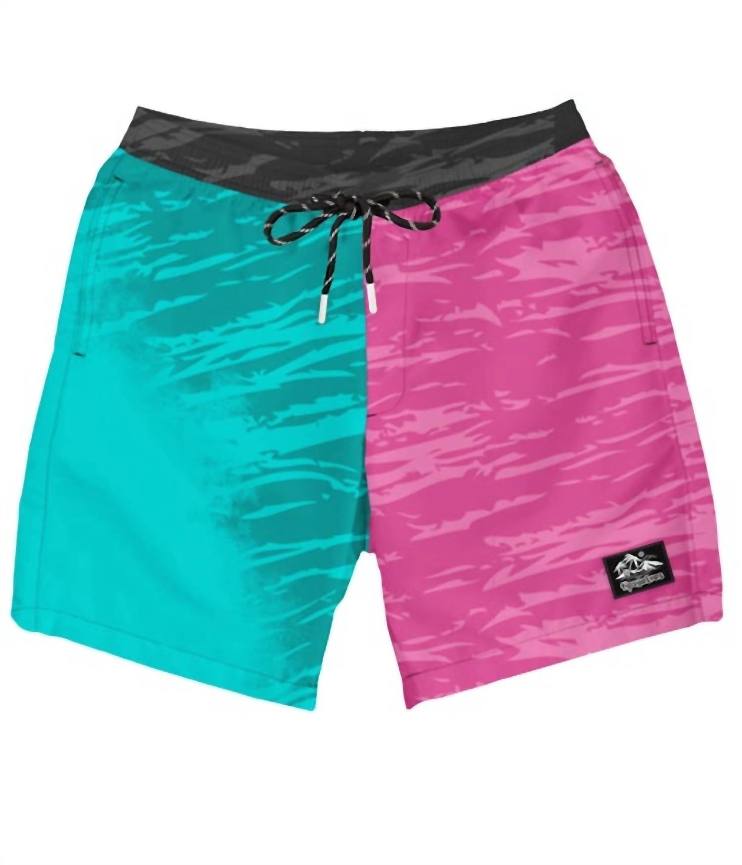 Tipsy Elves Men's Color Changing Swim Trunks in pink teal - men's swimwear