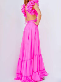 Jovani - Pleated Maxi Chiffon Dress