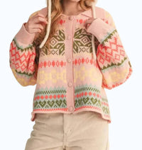 &merci Ribbed Collared Neckline Cardigan in blush pink - women's cardigan