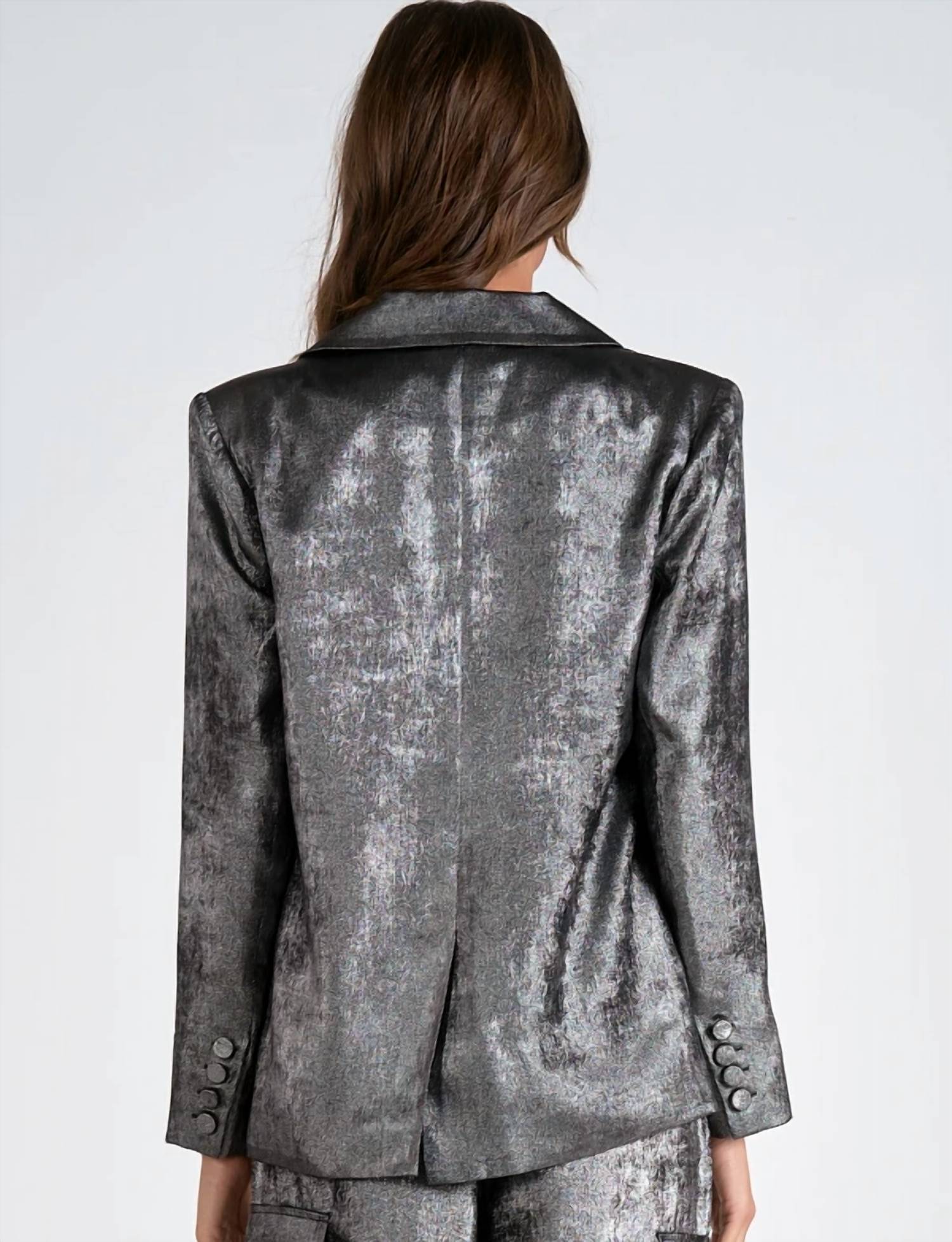 ELAN Shimmer Boyfriend Blazer in silver - women's jacket - alternate view