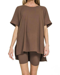 Zenana - Oversized Tee And Biker Shorts Set