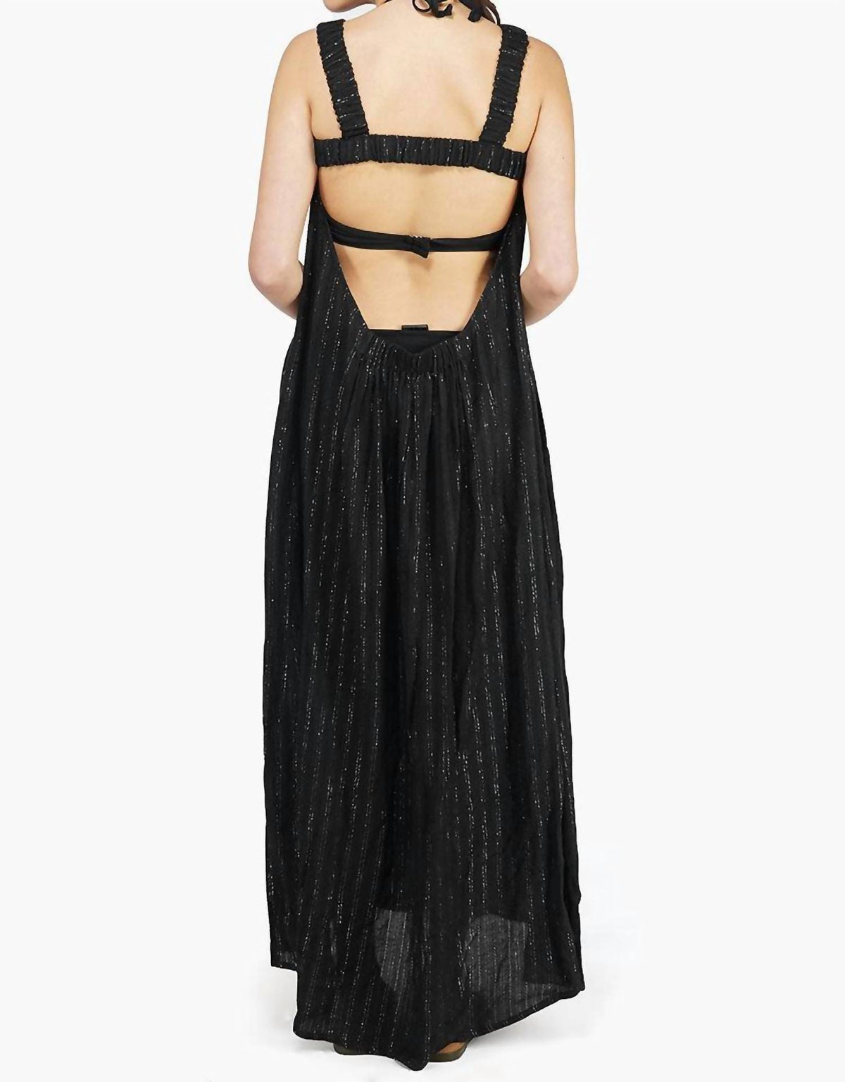 AMERICA & BEYOND Summer Nights Stripe Maxi Dress in black silver - women's dress - detail view