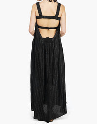 AMERICA & BEYOND Summer Nights Stripe Maxi Dress in black silver - women's dress - detail view