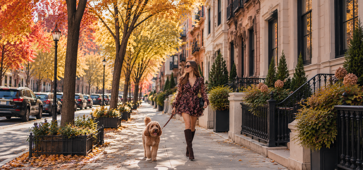 Snagged and Bagged dress with girl walking dog