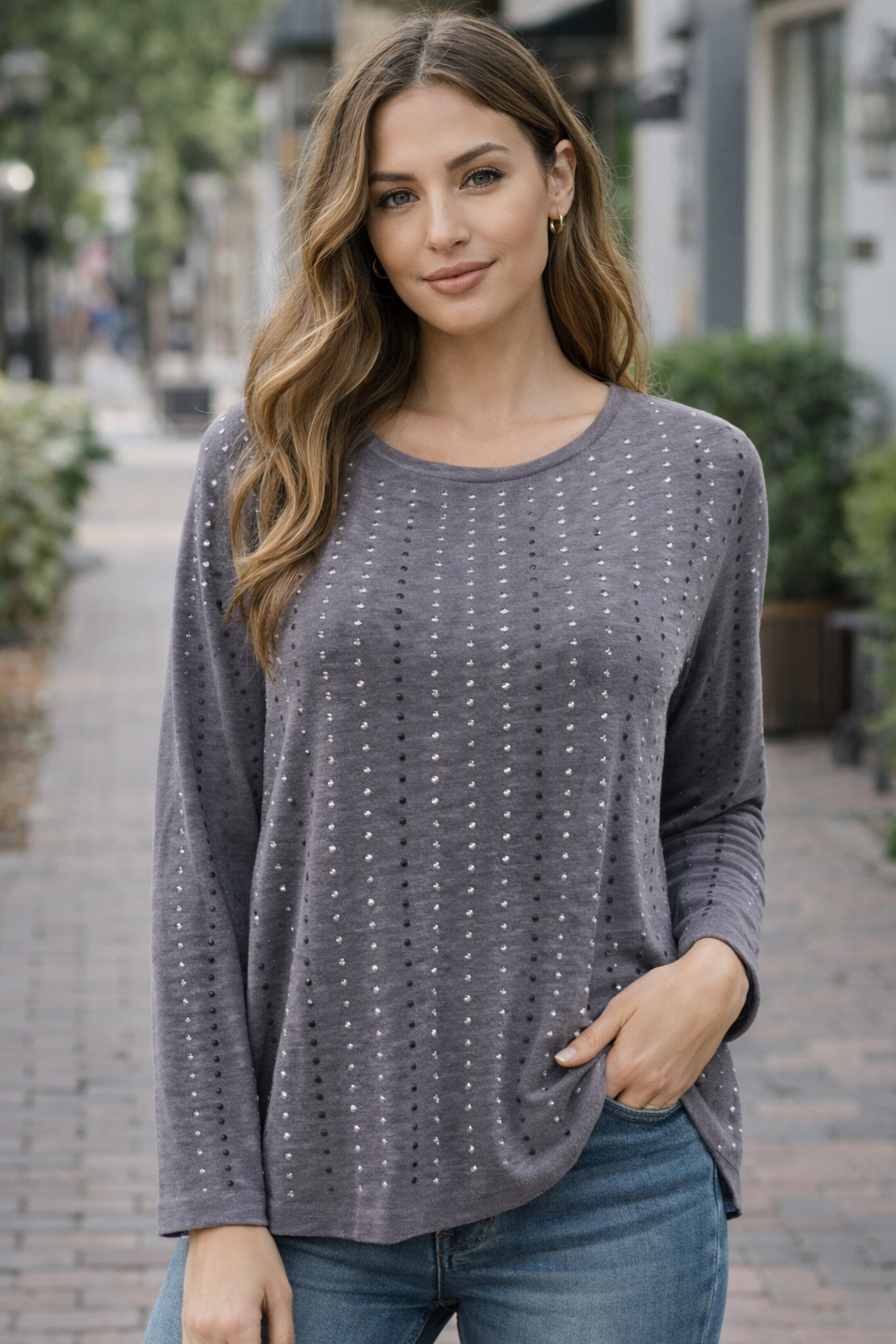Vocal Apparel - Women's Long Sleeve Studded Open Back Shirt