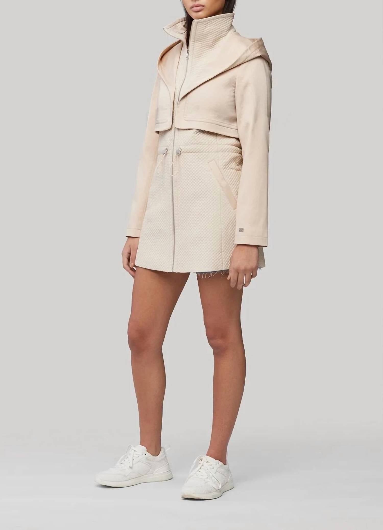 SOIA&KYO MIXED MEDIA COAT WITH DRAMATIC HOOD AND THERMOLITE FILL in sand - women's jacket - view 4