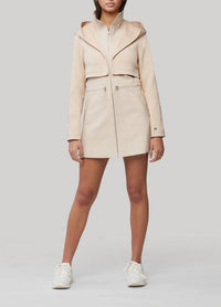 SOIA&KYO MIXED MEDIA COAT WITH DRAMATIC HOOD AND THERMOLITE FILL in sand - women's jacket