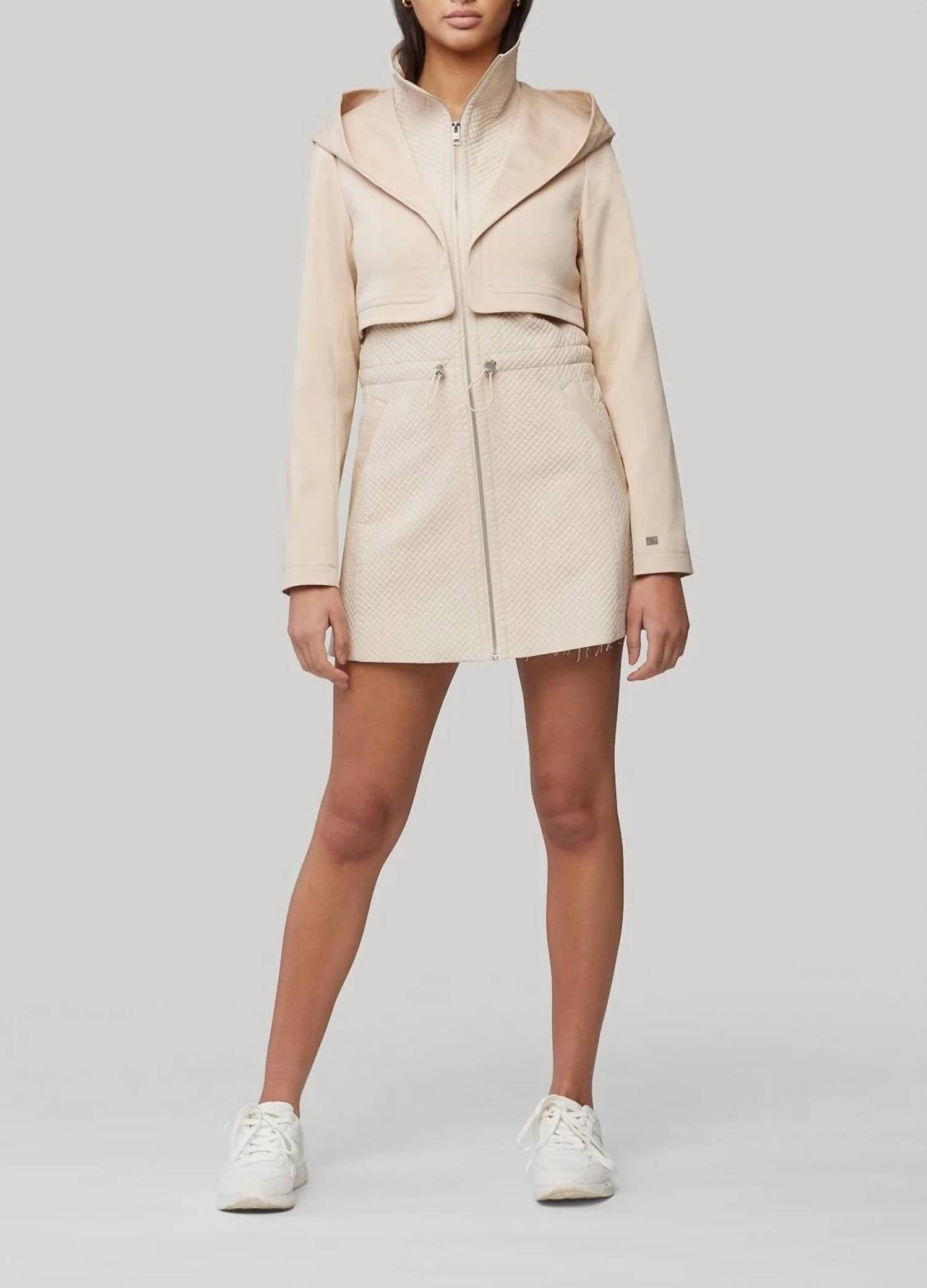 SOIA&KYO MIXED MEDIA COAT WITH DRAMATIC HOOD AND THERMOLITE FILL in sand - women's jacket