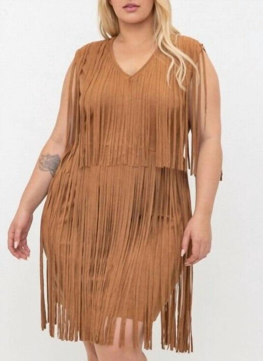 FAUX SEUDE FRINGE TUNIC DRESS