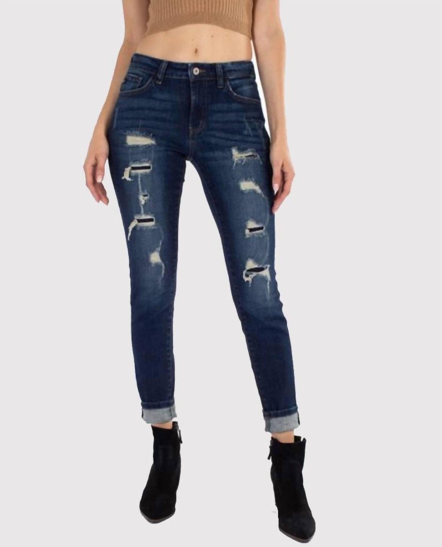 Kancan - MID RISE DISTRESSED ANKLE SKINNY JEAN
