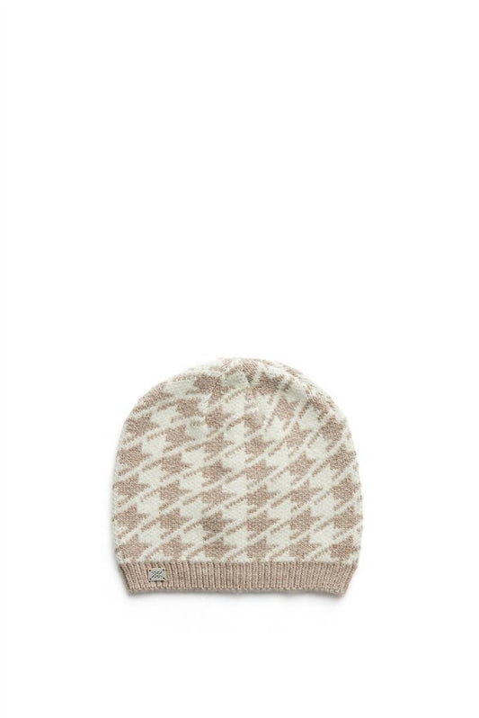 HOUNDSTOOTH PATTERN RIB KNIT HAT