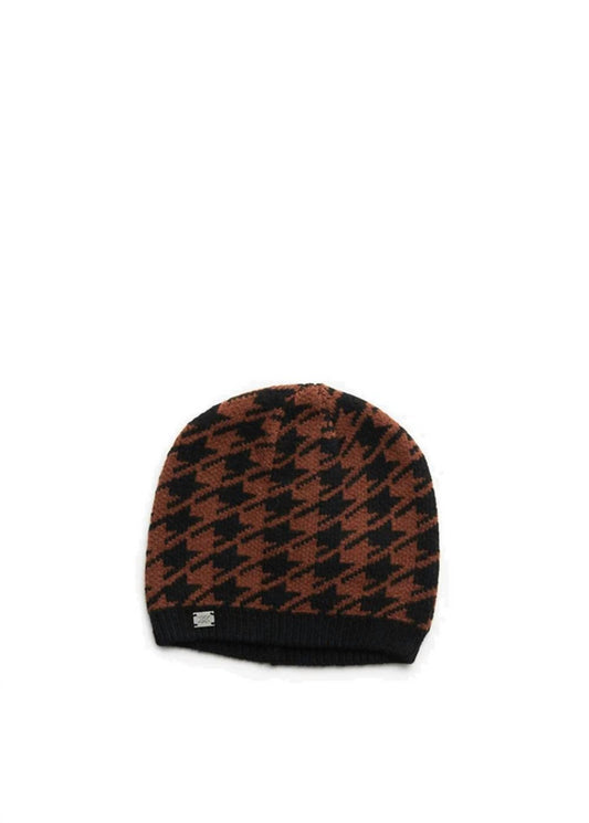 HOUNDSTOOTH PATTERN RIB KNIT HAT