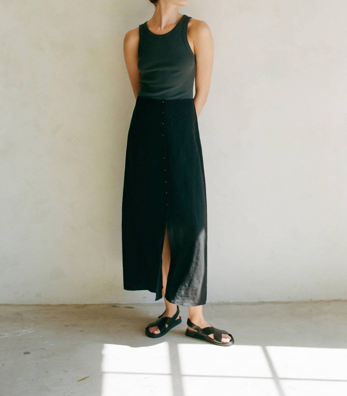 A.Ren - Woven Button Down Midi Skirt