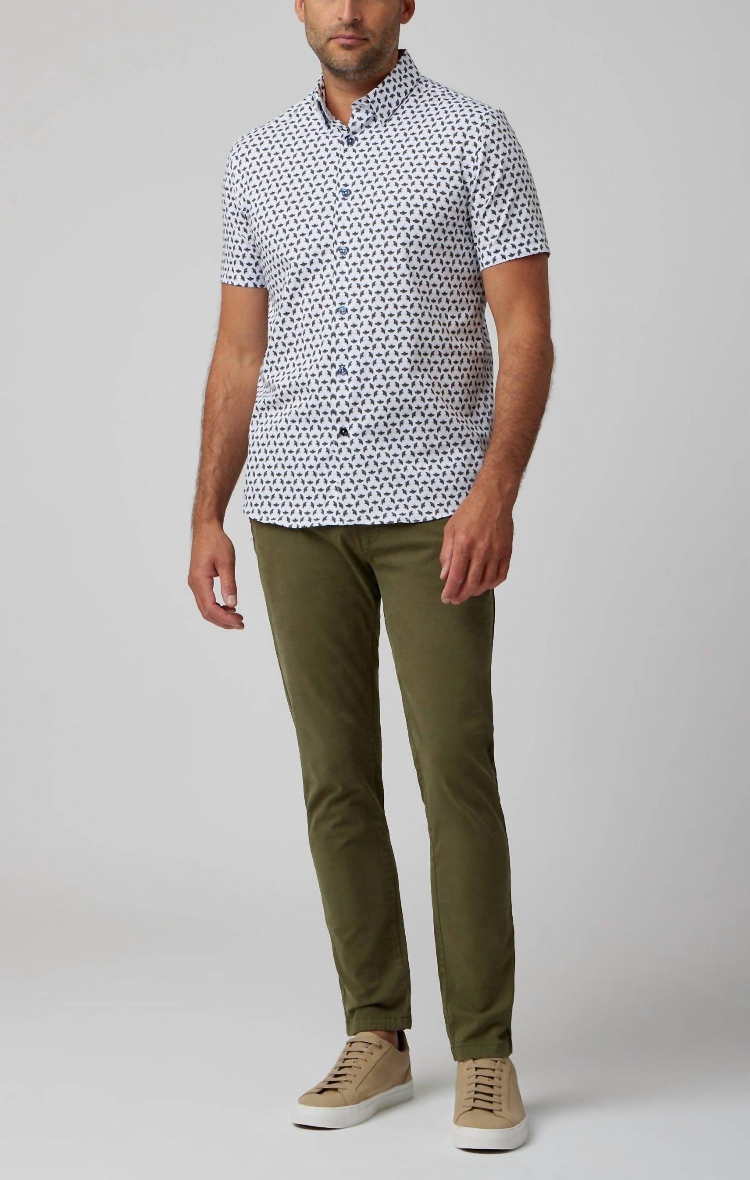Stone Rose - Printed Bees Short Sleeve Button Down Shirt